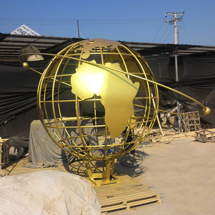 不銹鋼金色地球儀雕塑-校園(圖2)